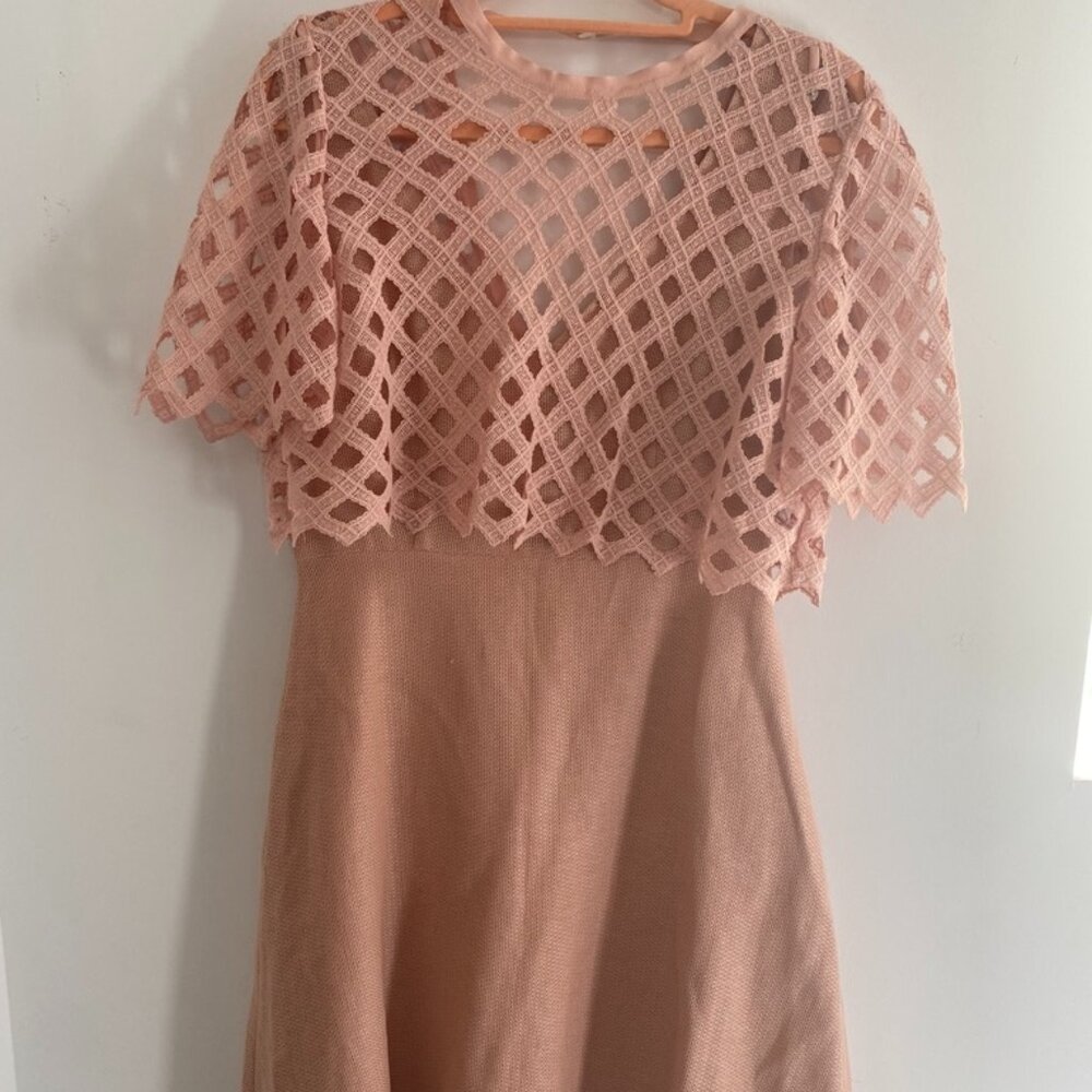 Sandro Blush Pink Woven Cotton A-Line Dress W/ Removable Lattice Overlay Sz 1/S